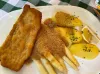Schnitzel with buttered breadcrumbs and asparagus