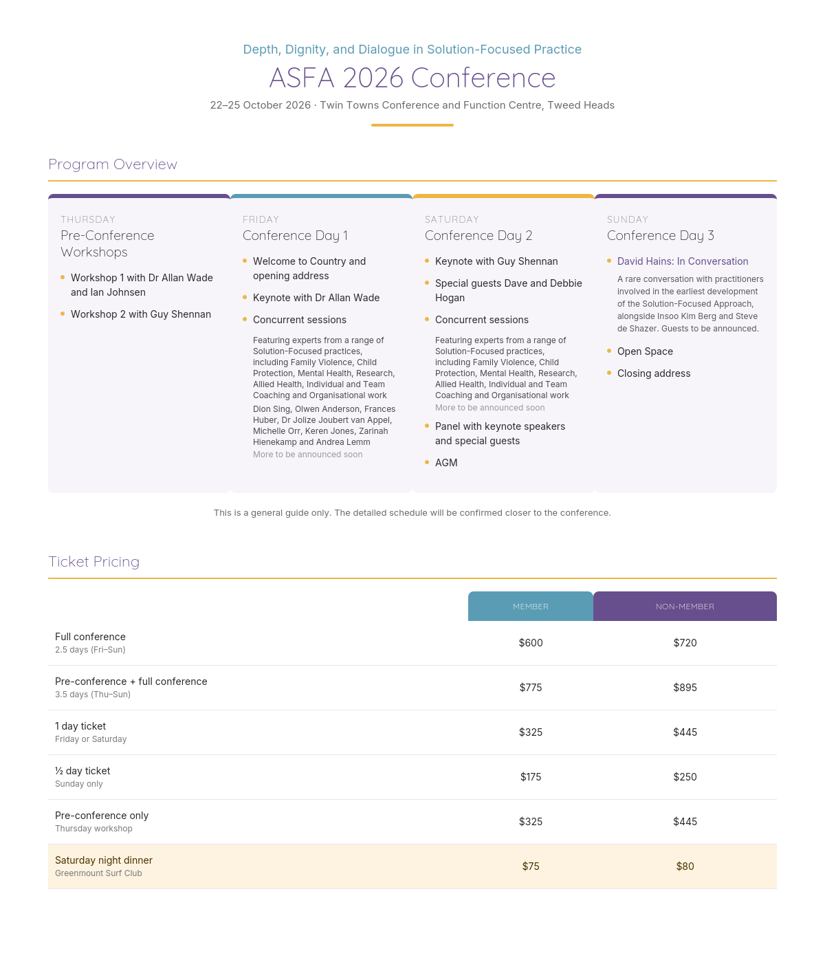 ASFA 2026 Conference Program Overview and Ticket Pricing