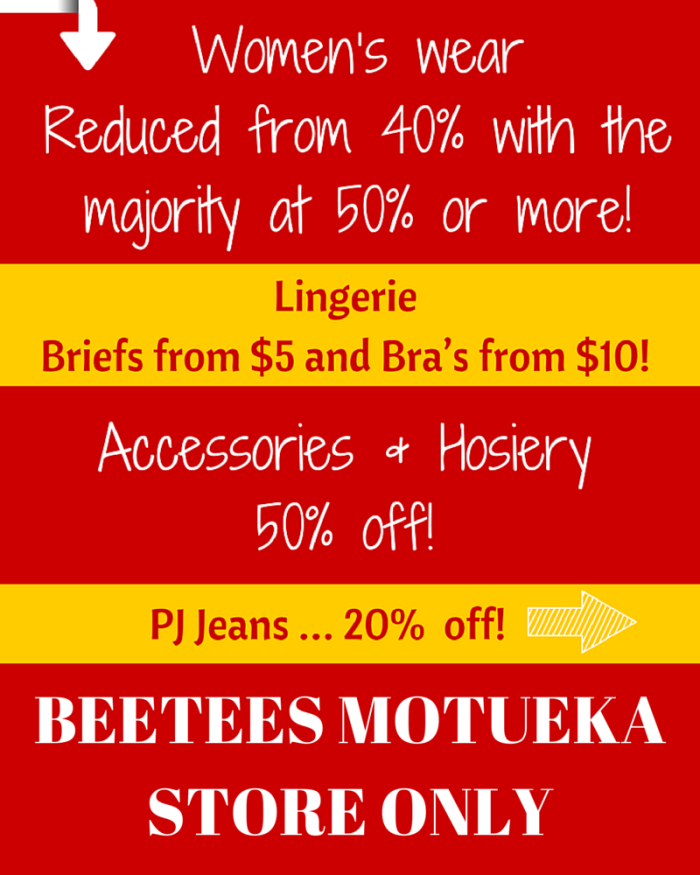 Beetees Motueka Closing Down Sale - bargains on womens clothing in Motueka