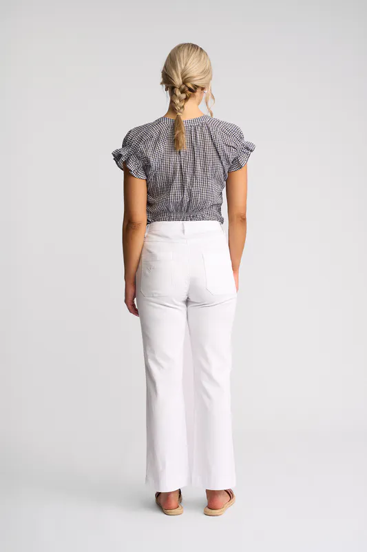 Model wearing White Denim Villa Jean By Vassalli Available at Beetees Nelson