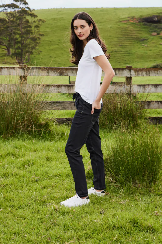 Model wearing Black Fort Jean By Lania Available at Beetees Nelson