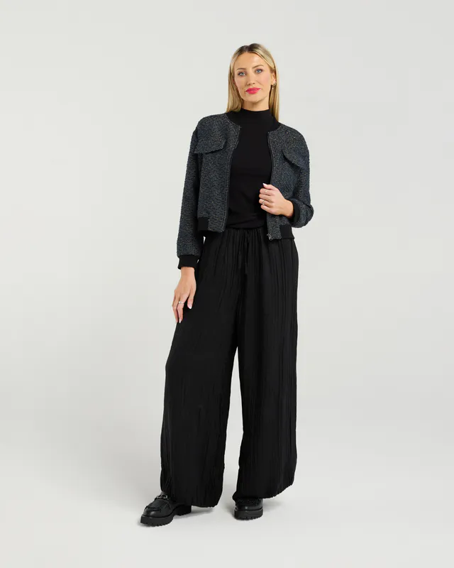 Model wearing Twilight Weave Benny Bomber By Et Alia Available at Beetees Nelson