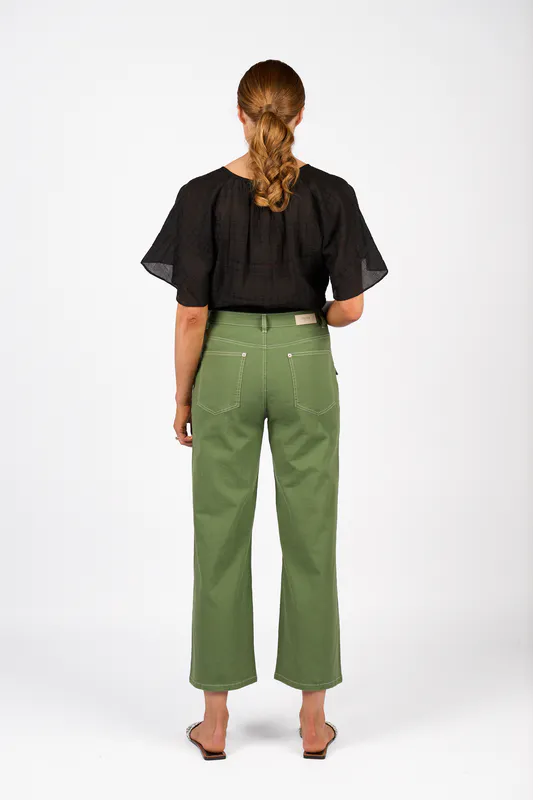 Model wearing Olive Shade Pant By Knewe Available at Beetees Nelson