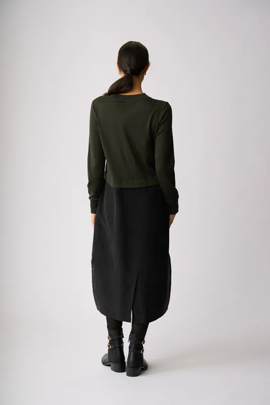 Model wearing Olive ( Black) Mix Things Up Dress By Foil Available at Beetees Nelson
