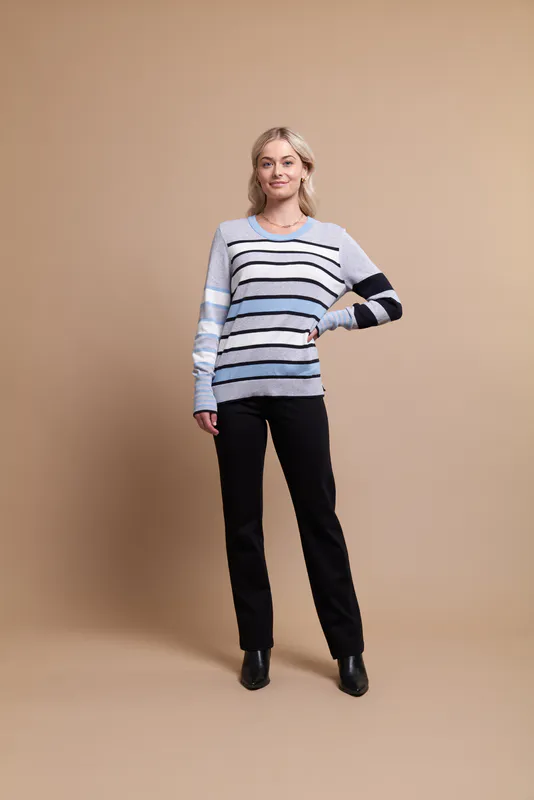 Model wearing Jumper - Stripe Upon Stripe By Foil Avaible at Beetees Nelson