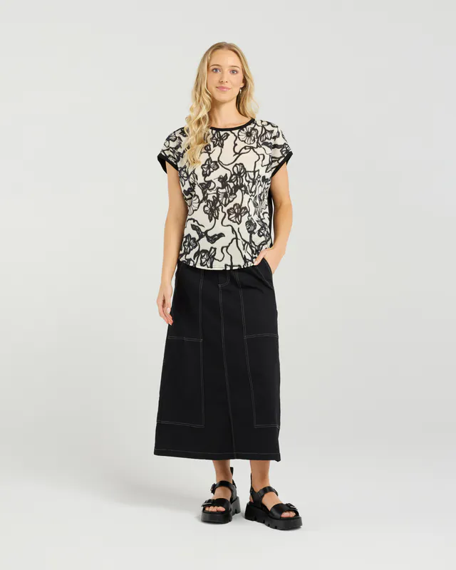 Model wearing Street Blossoms Tatum Top By Et Alia Available at Beetees Nelson