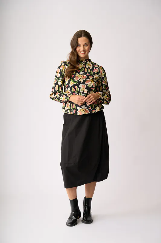 Model wearing Forest Flora Shoulder Detail Blouse By Preen Available at Beetees Nelson