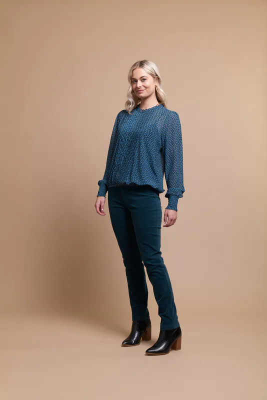 Model wearing Mallard Coloured Trousers - Cord Delight By Foil Available at Beetees Nelson