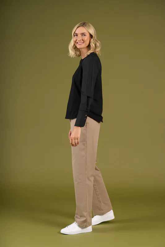 Model wearing Black Thornbury Top By Charlie Jane Available at Beetees Nelson