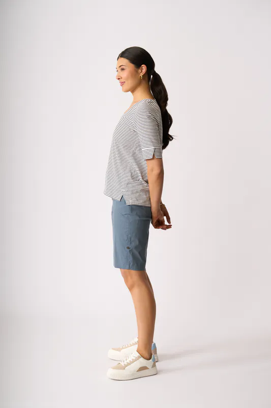 Model wearing Steel Coromandel Short By Esplanade Available at Beetees Nelson