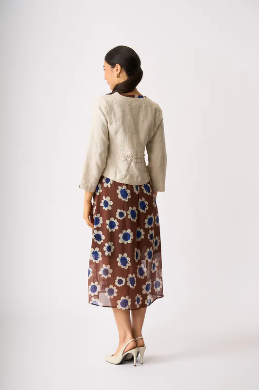 Model wearing String Gather Again Jacket By Foil Available at Beetees Nelson