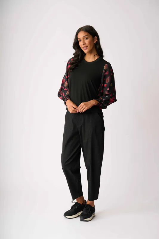 Model wearing Black Barrel Leg Jean By Memo Available at Beetees Nelson