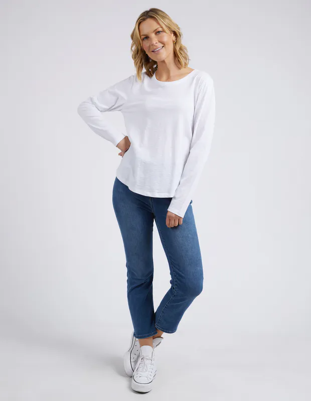 Model wearing White Everyday Long Sleeve By Elm Available at Beetees Nelson