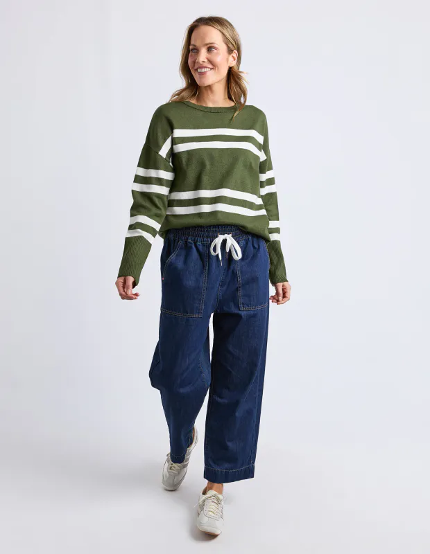 Model wearing Olive/White Allison Crew By Elm Available at Beetees Nelson