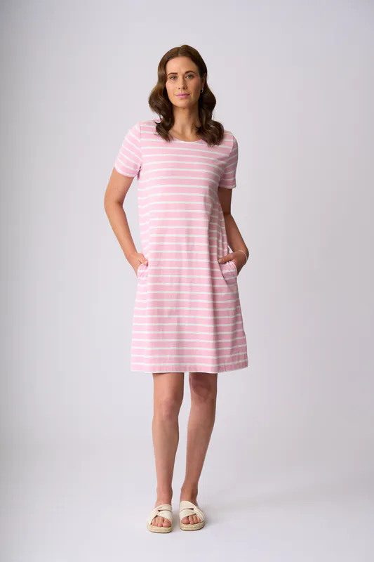 Model wearing Rose White Alexandra Dress By Charlie Jane Available at Beetees Nelson