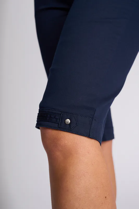Model wearing Navy Custom Poplin Short By Vassalli Available at Beetees Nelson