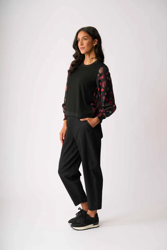 Model wearing Black Barrel Leg Jean By Memo Available at Beetees Nelson