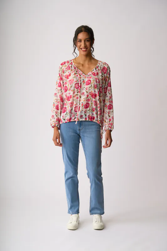 Model wearing Light Wash Lola Jean By Memo Available at Beetees Nelson