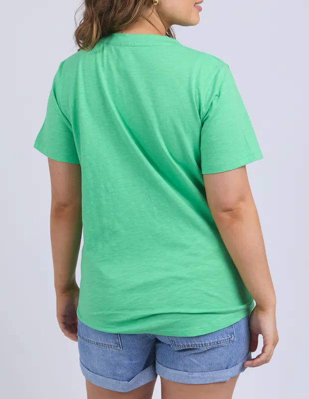 Model wearing Green Winona Tee By Elm Available at Beetees Nelson