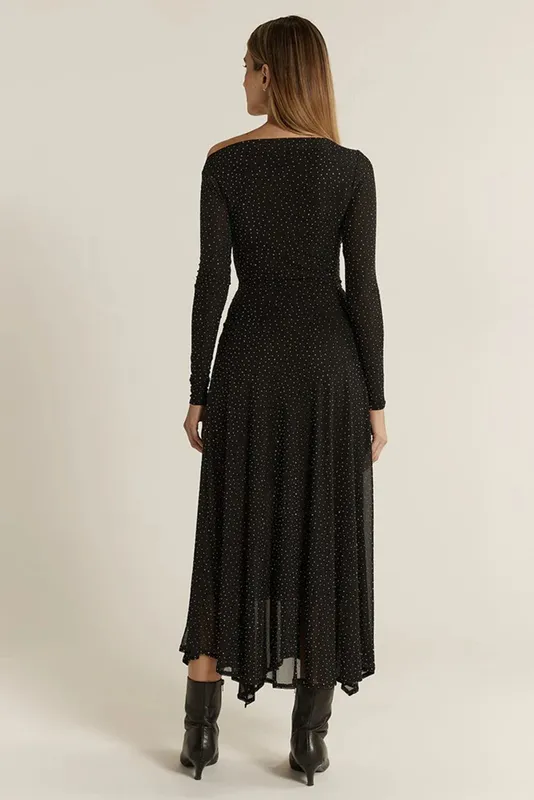 Model wearing Black Sora Studded Dress By Fate & Becker Available at Beetees Nelson