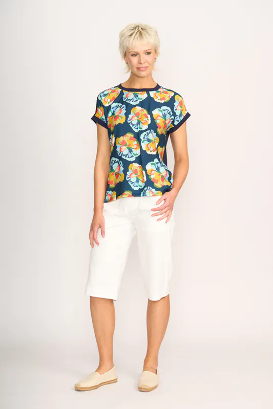 Model wearing Floral Dream Contrast Trim Top By Memo Available at Beetees Nelson
