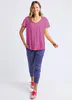 Model wearing Magenta Pima Vee Tee By Elm Available at Beetees Nelson