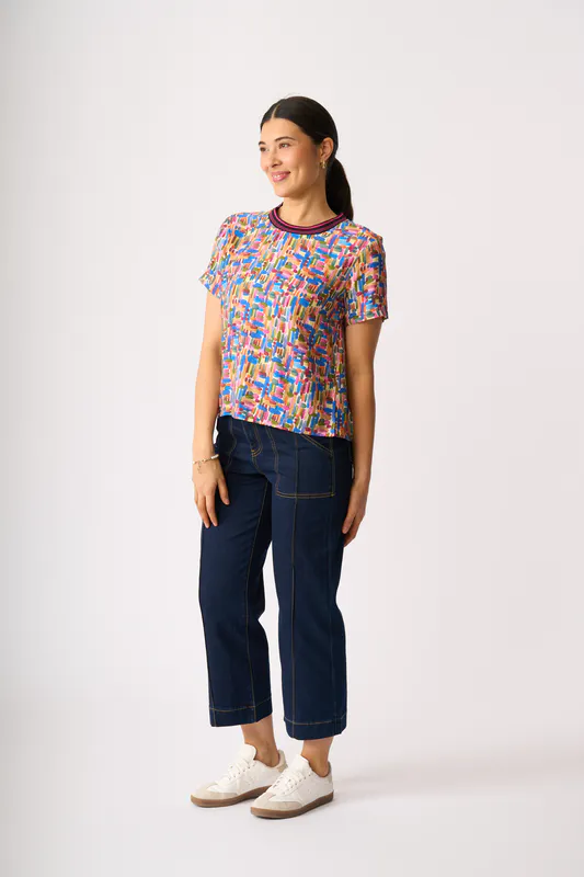 Model wearing Dashed Out Rib Vibes Top By Foil Available at Beetees Nelson