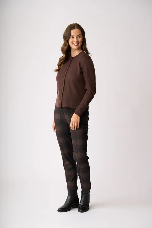 Model wearing Ristretto Ewe Two Cardigan By Foil Available at Beetees Nelson