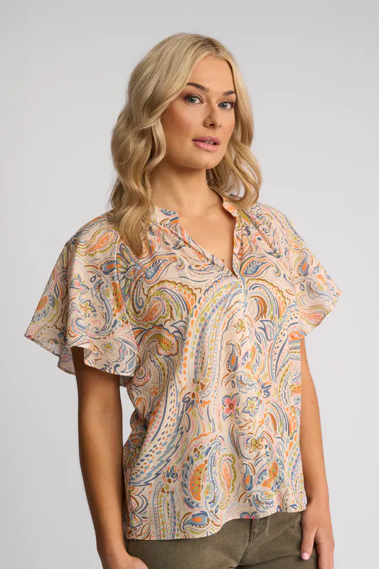 Model wearing Auroa Nyla Top By Vassalli Available at Beetees Nelson