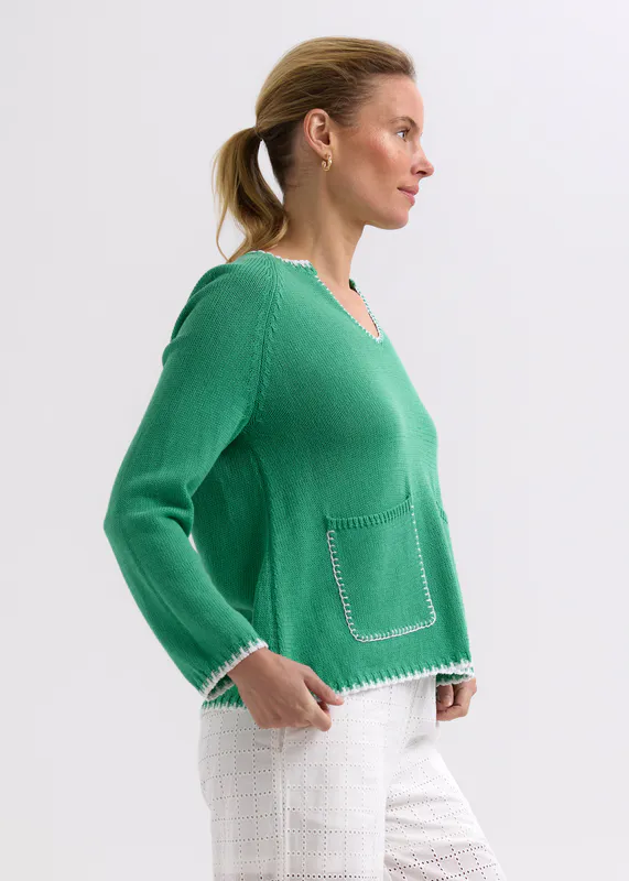 Model wearing Apple Hand Work Trim A-Line Top By Zaket & Plover Available at Beetees Nelson