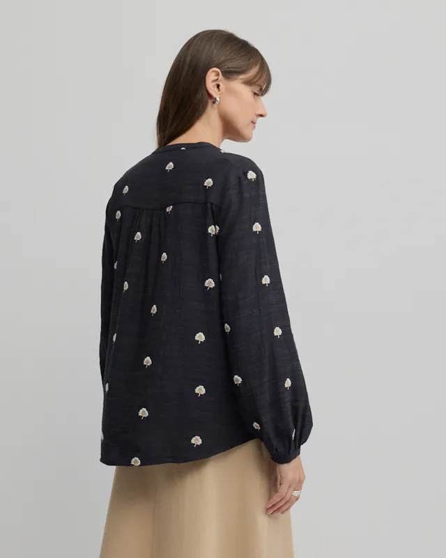 Model wearing Navy Queens Shirt By Yarra Trail Available at Beetees Nelson