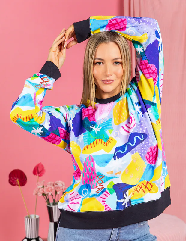 Model wearing Multi Party Pants Crew By Elm Available at Beetees Nelson
