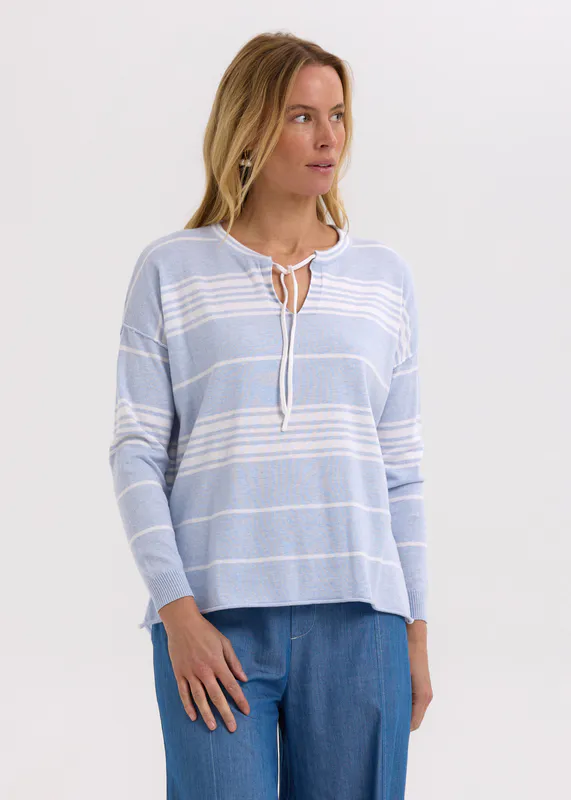 Model wearing Powder Beach Bum Jumper By Zaket & Plover Available at Beetees Nelson