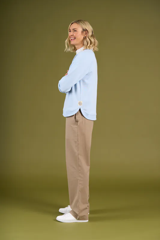 Model wearing Ice Brunswick Crew By Charlie Jane Available at Beetees Nelson