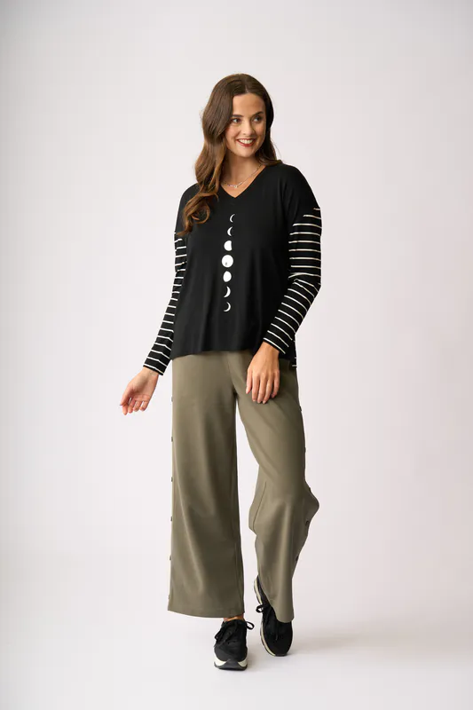 Model wearing Moon Phases Combo Print Top By Foil Available at Beetees Nelson