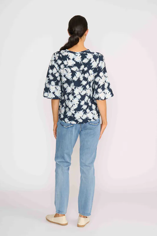 Model wearing Navy Sketch Floral Top - 3 Scoops By Foil Available at Beetees Nelson