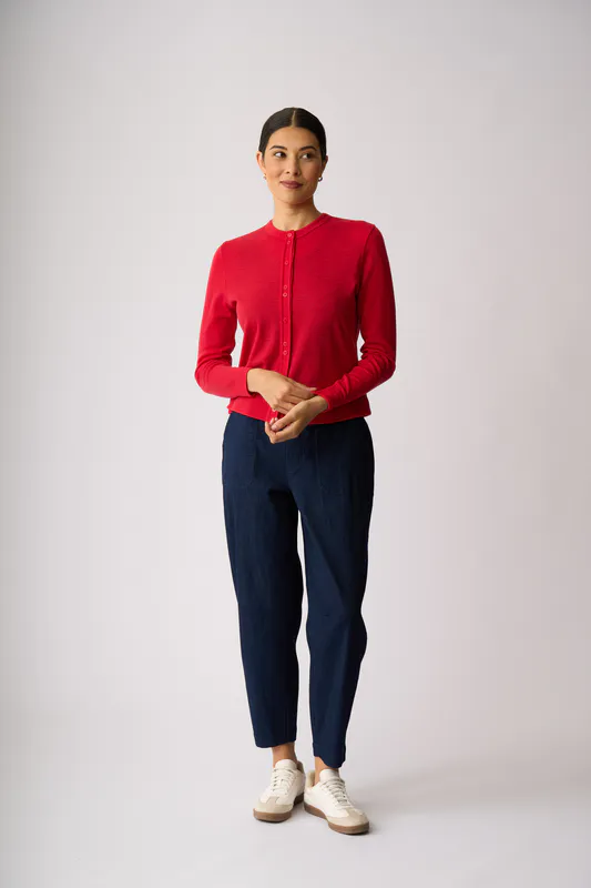 Model wearing Tomato Ewe Two Cardigan By Foil Available at Beetees Nelson