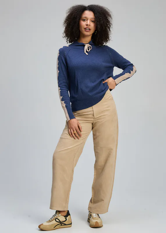 Model wearing Denim Graphic Neck Cord By Zaket & Plover Available at Beetees Nelson