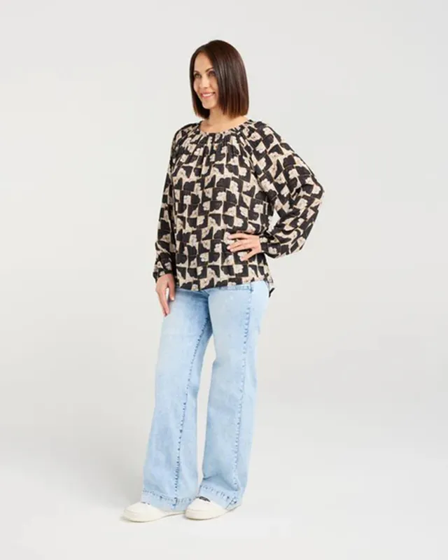 Model wearing Golden Grid Gloria Top By Seduce Available at Beetees Nelson