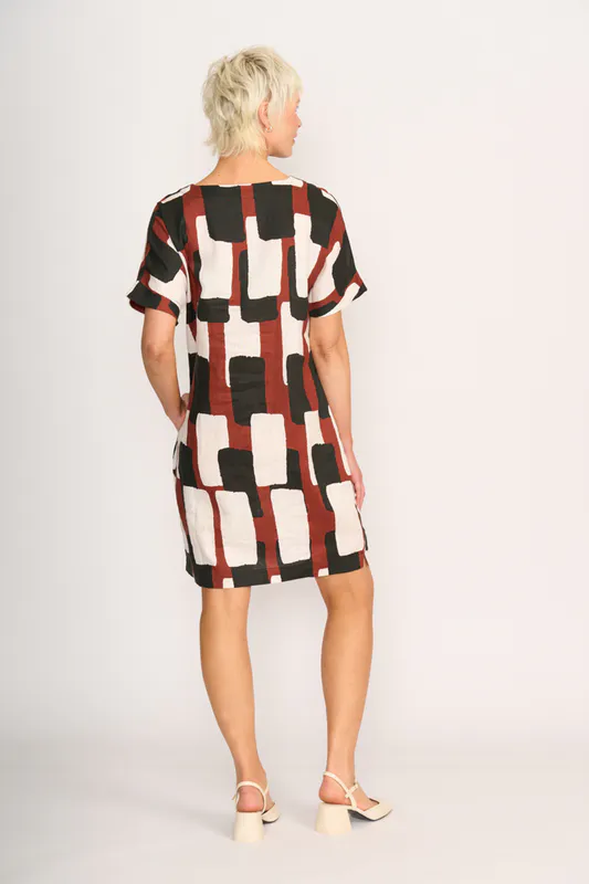 Model wearing Spice Box Contrast Facing Shift Dress By Preen Available at Beetees Nelson