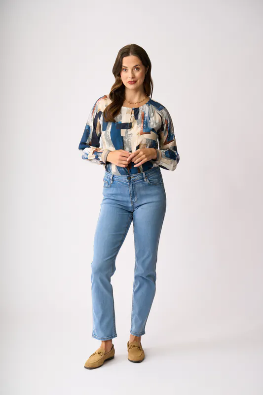 Model wearing Winter Blooms Razzle Dazzle Top By Preen Available at Beetees Nelson