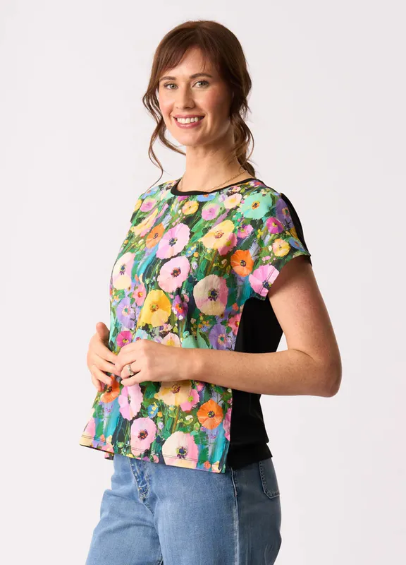Model wearing Blossoms Contrast Front Drop Shoulder Top By Memo Available at Beetees Nelson