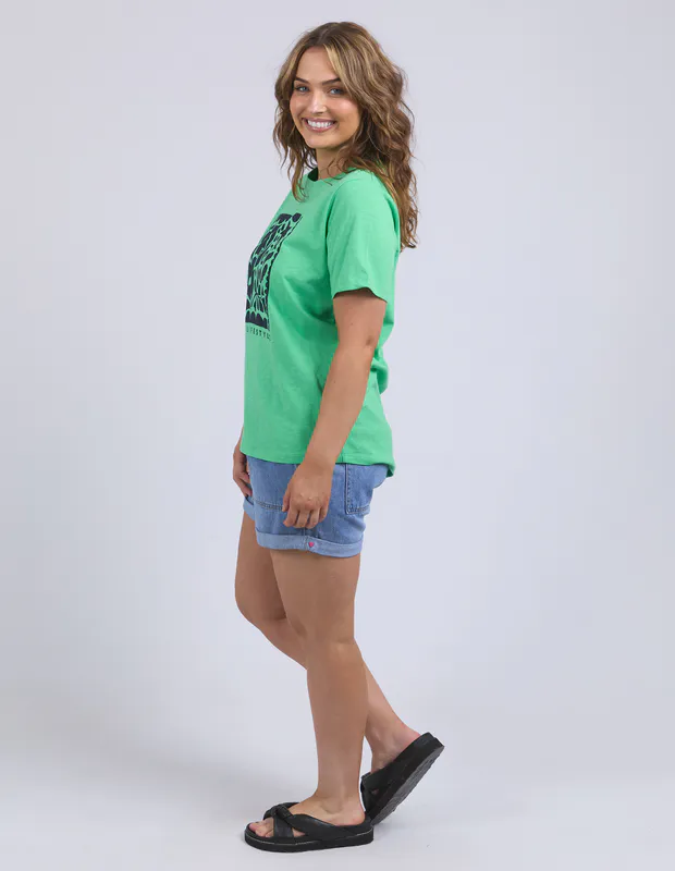 Model wearing Green Winona Tee By Elm Available at Beetees Nelson