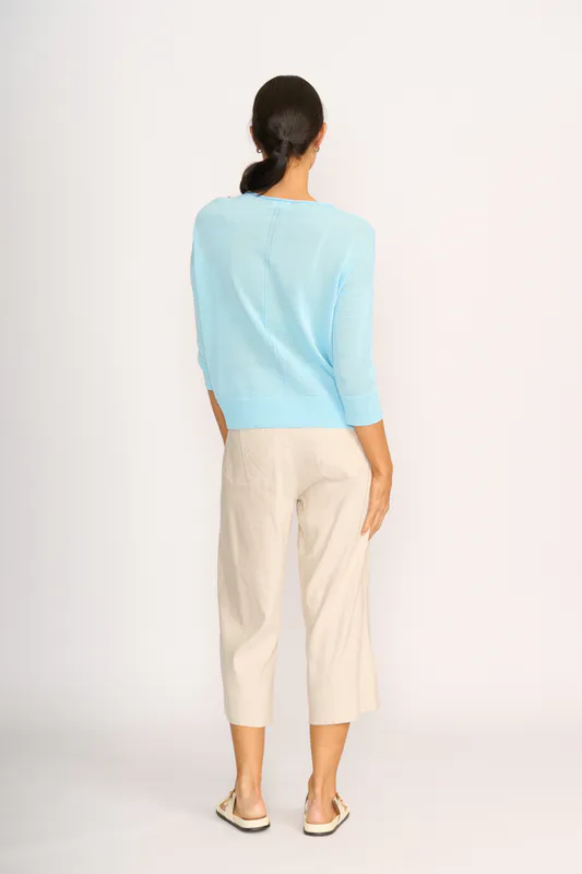 Model wearing Stone Trousers - Wide Leg, Mid Length By Oh Three Available at Beetees Nelson