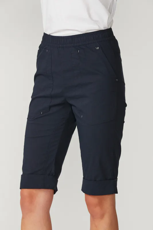 Model wearing Navy Cuffed Short By Lania Available at Beetees Nelson
