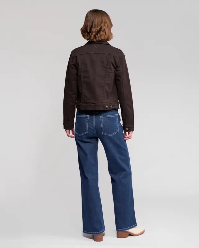 Model wearing Chocolate Rider Knit Jacket By Vassalli Available at Beetees Nelson