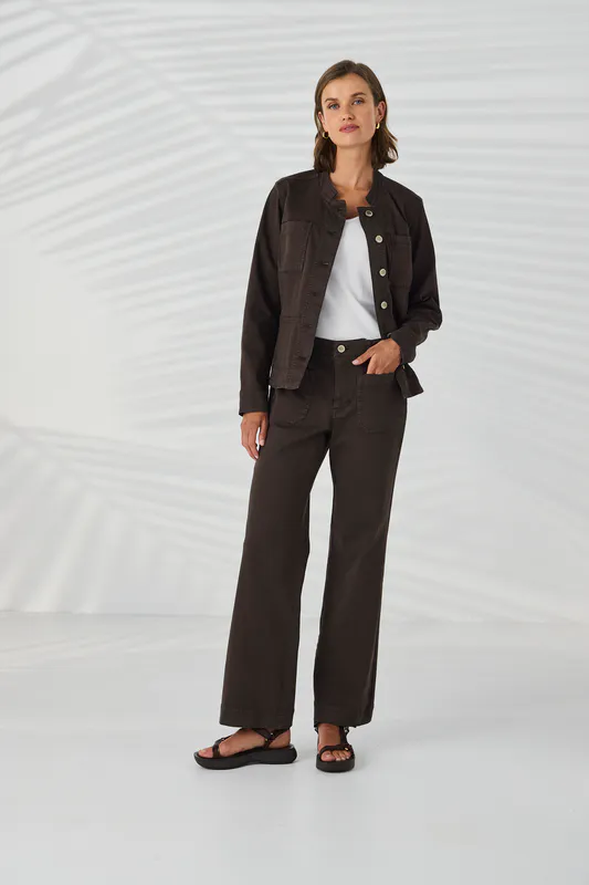 Model wearing Almond Chrome Jean By Lania Available at Beetees Nelson