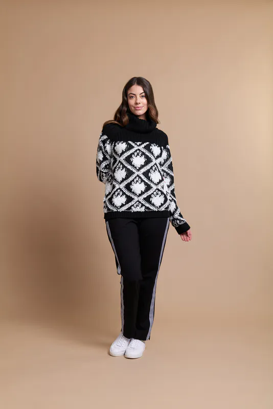 Model wearing Black White Coloured Jumper - Diamond In The Rough By Foil Available at Beetees Nelson