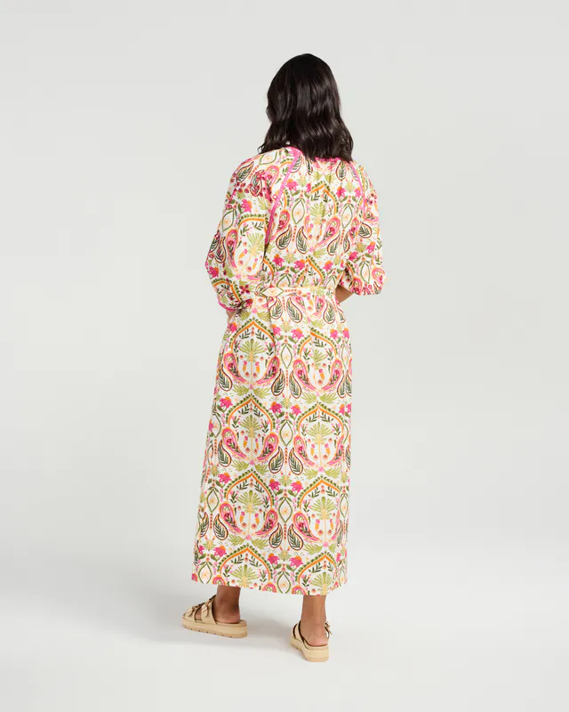 Model wearing Multi (Spice Market) Soleil Dress By NMBR Rose Available at Beetees Nelson