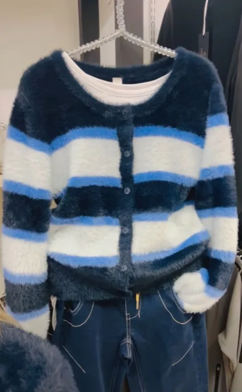 Navy Anna Ombre Knit Cardigan By Elm Available at Beetees Nelson